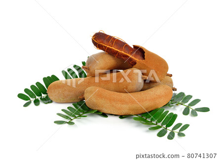 Fresh tamarind fruits and leaves isolated on white backgrund 80741307