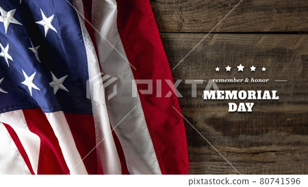 Top view Flag of the United States of America on wooden background. Memorial Day and Veterans Day concept. 80741596