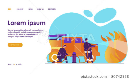 Brave firefighters firefighting with flame 80742528