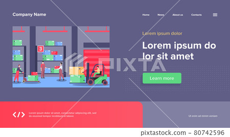 Logistic workers carrying boxes with loaders Logistic workers carrying boxes with loaders 80742596