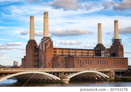 Abandonded Battersea Power Station and Grosvenor Bridge over the River Thames in South West London England in 2013 80743276
