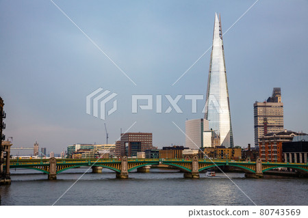 London cityscape with Southwark Bridge and Shard skyscraper 80743569