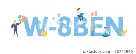 W-8BEN, tax form. Concept with keywords, people and icons. Flat vector illustration. Isolated on white. W-8BEN, tax form. Concept with keywords, people and icons. Flat vector illustration. Isolated on white. 80743949