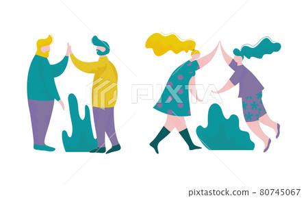 People Character Giving High Five Interacting with Each Other Vector Set 80745067