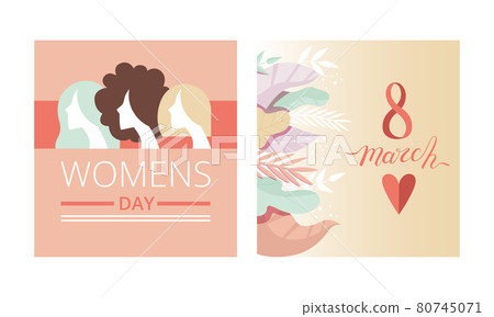 International Women Day Card as Global Holiday Greeting Vector Set 80745071