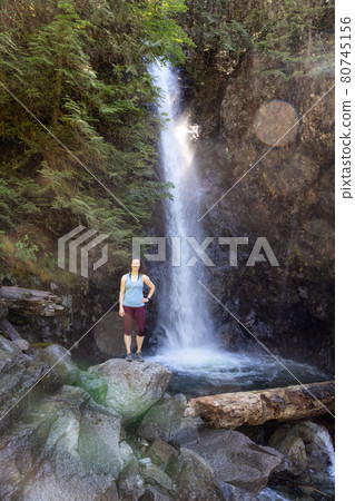 Adult Woman hiker at Norvan Falls Adult Woman hiker at Norvan Falls 80745156