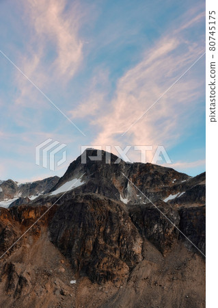 View of Vibrant Colorful Glacier Lake up in Rocky Mountains 80745175