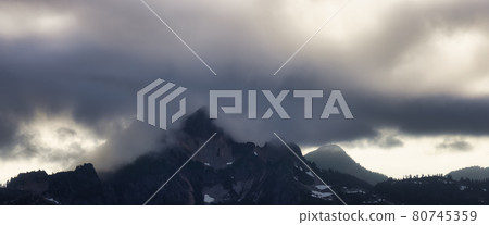 Aerial View from Airplane of a Valley in Canadian Mountain Landscape. Aerial View from Airplane of a Valley in Canadian Mountain Landscape. 80745359