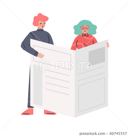 People Reading Newspaper, Fake News, Different Opinions of Facts Disseminating Cartoon Vector Illustration 80745557