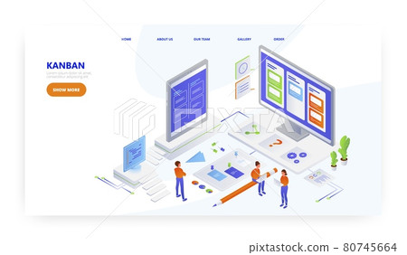 Kanban, landing page design, website banner vector template. Scrum task board, agile software development. 80745664