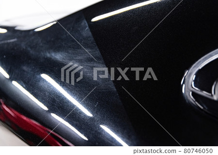 Before and after effect after car varnish renovation and paint correction Before and after effect after car varnish renovation and paint correction 80746050