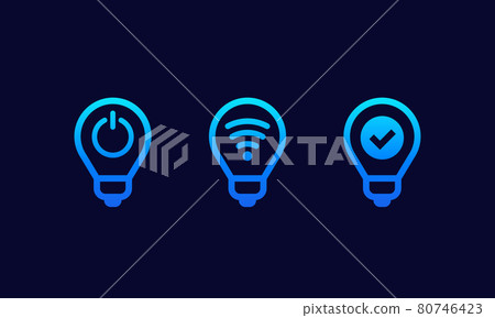 smart led light bulbs icons set 80746423