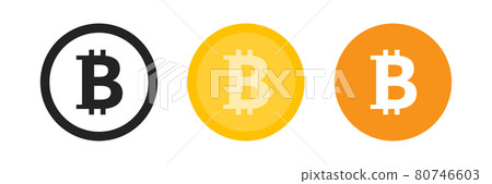 Bitcoin logo set in black, golden and orange colos 80746603