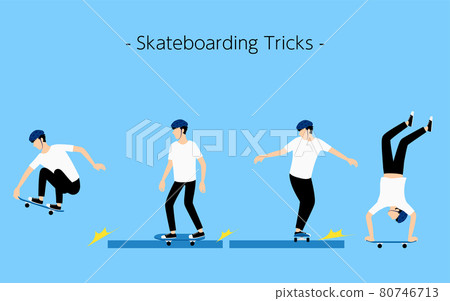 Skateboard tricks grabs, grinds, slides, handstands 80746713
