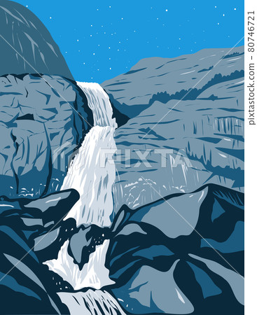 Wapama Falls in Northern Wall of Hetch Hetchy Valley in Sierra Nevada Within Yosemite National Park California USA WPA Poster Art Wapama Falls in Northern Wall of Hetch Hetchy Valley in Sierra Nevada Within Yosemite National Park California USA WPA Poster Art 80746721