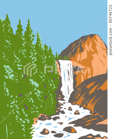 Vernal Fall on the Merced River Just Downstream of Nevada Fall Within Yosemite National Park California USA WPA Poster Art Vernal Fall on the Merced River Just Downstream of Nevada Fall Within Yosemite National Park California USA WPA Poster Art 80746722