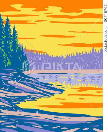 Ribbon Lake in the Canyon Section of Yellowstone National Park Montana USA WPA Poster Art Ribbon Lake in the Canyon Section of Yellowstone National Park Montana USA WPA Poster Art 80746768