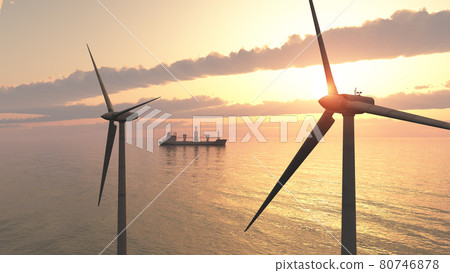 Offshore wind turbines at sunset 80746878