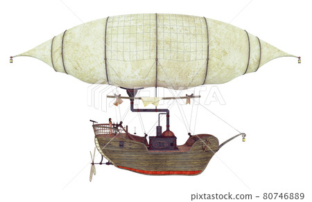 Fantasy airship isolated on white background Fantasy airship isolated on white background 80746889
