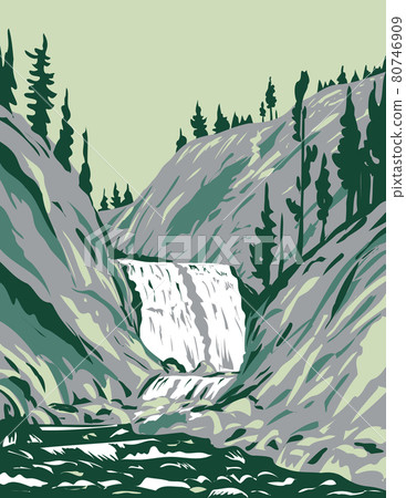 Mystic Falls a cascade type waterfall on the Little Firehole River within Yellowstone National Park Teton County Wyoming USA WPA Poster Art Mystic Falls a cascade type waterfall on the Little Firehole River within Yellowstone National Park Teton County Wyoming USA WPA Poster Art 80746909