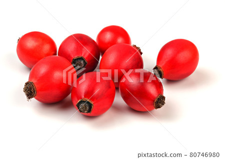 Rosehips (dog rose fruits) isolated on white background. Rosehips (dog rose fruits) isolated on white background. 80746980