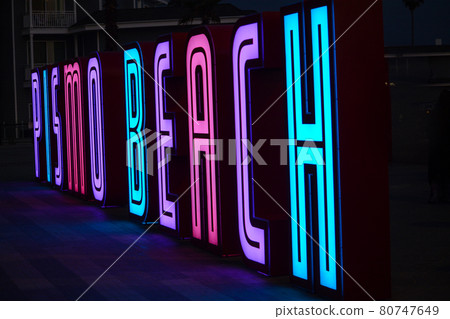 Seven Foot tall letters on the Pismo Beach Pier Plaza. Pismo beach is on the Pacific Ocean in San Luis Obispo County, California Seven Foot tall letters on the Pismo Beach Pier Plaza. Pismo beach is on the Pacific Ocean in San Luis Obispo County, California 80747649