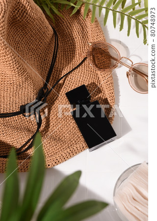 Perfume bottle and summer landscape 80748973