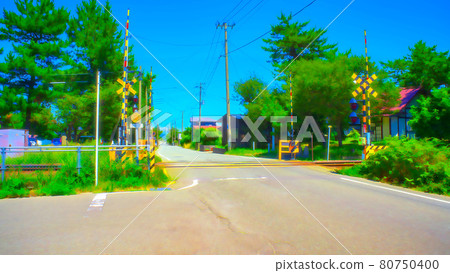 Country roads and railroad crossings Anime-style processing 80750400