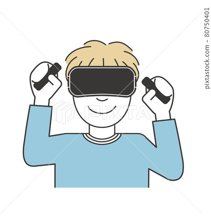 Men enjoying entertainment with VR goggles headset and controller 80750401