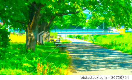 Riverside promenade animation style processing 80750764