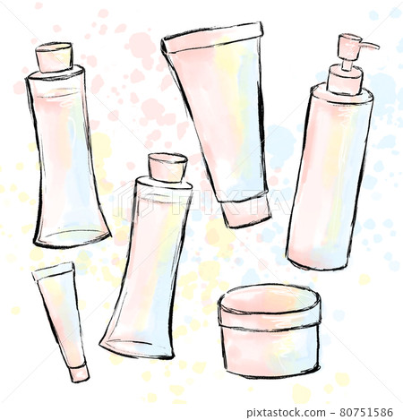 水彩風格時尚護膚基礎化妝品插圖 80751586