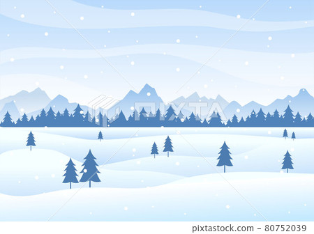 Christmas Winter Landscape and New Year Background Vector Illustration With a View Of Falling White Snow, Trees, Mountains In Flat Style Design Christmas Winter Landscape and New Year Background Vector Illustration With a View Of Falling White Snow, Trees, Mountains In Flat Style Design 80752039