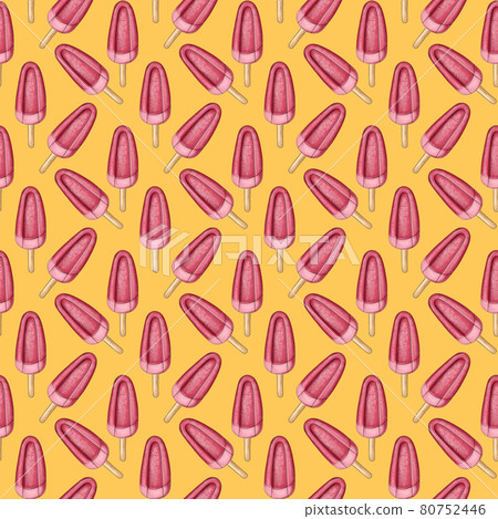 Illustration digital drawing ice cream seamless pattern of different shapes and colors on a yellow Illustration digital drawing ice cream seamless pattern of different shapes and colors on a yellow 80752446