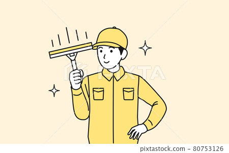 Cleaning company Cleaning staff Building men Squeegee polishing male wiper Illustration material 80753126