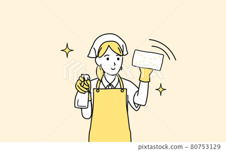 清潔人員管家清潔女工用抹布擦拭插圖素材 80753129