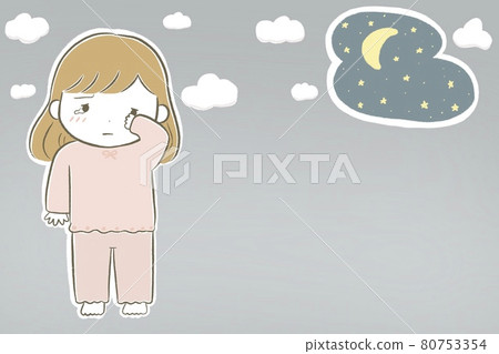 焦慮、失眠和哭泣的女孩和夜空的背景 80753354