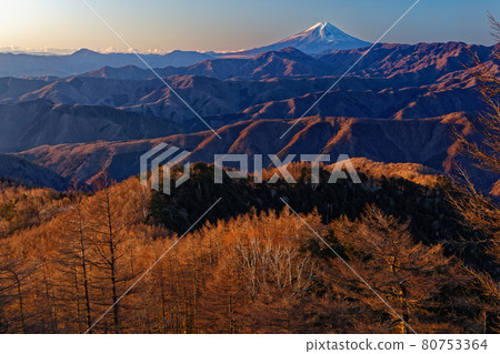 From the ridge of Mt. Kumotori to the mountains in the morning and Mt. Fuji From the ridge of Mt. Kumotori to the mountains in the morning and Mt. Fuji 80753364