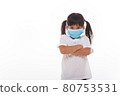 Asian little child girl wearing respirator mask to protect coronavirus outbreak 80753531