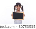 little Asian child show the black board on isolated background 80753535