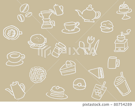 Cafe line drawing icon set light brown background 80754289