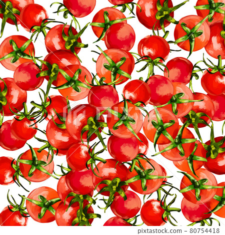 Watercolor thick red petit tomato illustration, square-filled wallpaper 80754418