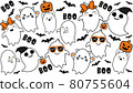 Cute ghost Collection with Pumpkin and Bat. Halloween hand drawn on t-shirt design, greeting card or poster design Background Vector Illustration.. 80755604