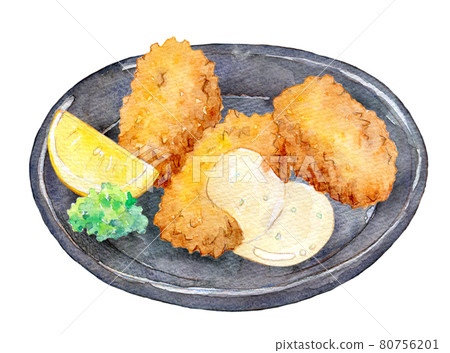 Watercolor illustration oyster fry 80756201