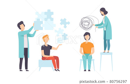 Man Having Mental Disorder and Psychic Illness Engaged in Psychotherapy and Treatment Vector Set Man Having Mental Disorder and Psychic Illness Engaged in Psychotherapy and Treatment Vector Set 80756297