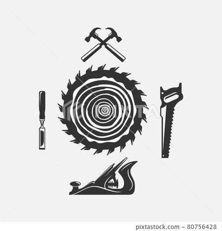 Set of woodwork logo with hammer and nail isolated on background for carpentry service 80756428