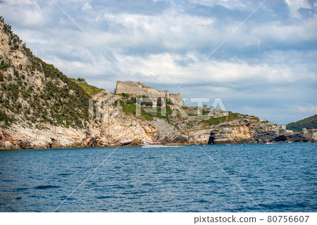 Doria Castle in Porto Venere and Mediterranean Sea - Liguria Italy Doria Castle in Porto Venere and Mediterranean Sea - Liguria Italy 80756607
