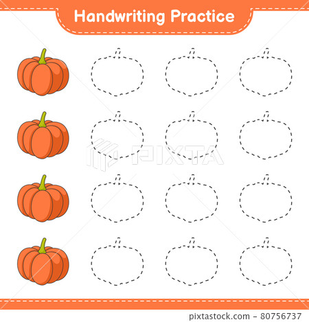 Handwriting practice. Tracing lines of Pumpkin. Educational children game, printable worksheet, vector illustration 80756737