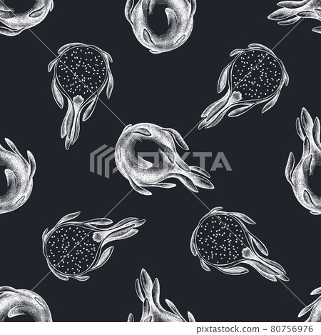 Seamless pattern with hand drawn chalk pitaya 80756976