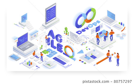 Devops and Agile software development, teamwork, vector isometric illustration. 80757297