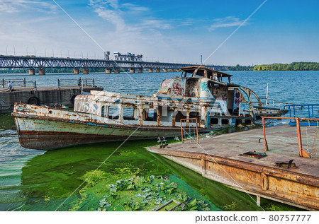 Half-sunk passenger river ship 80757777